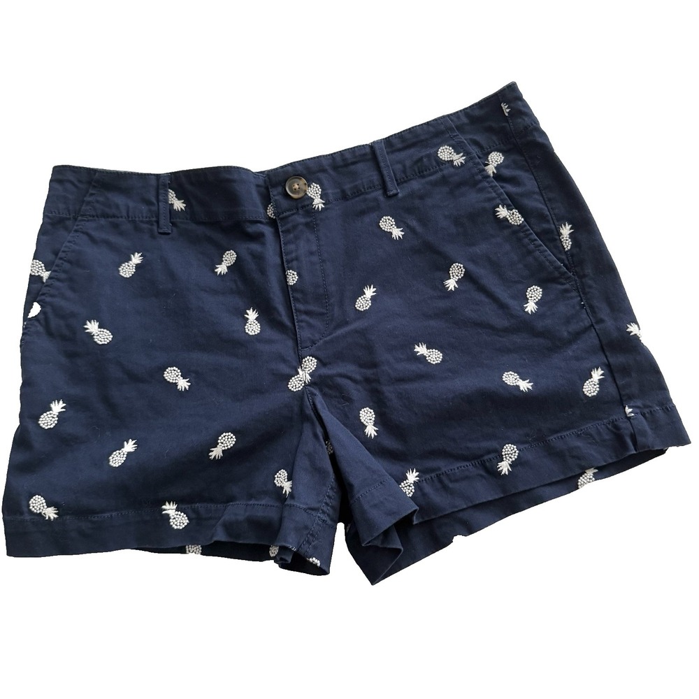 Ann Taylor Loft Shorts Womens 12 Resortwear Washed Twill Pineapple Embroidered
